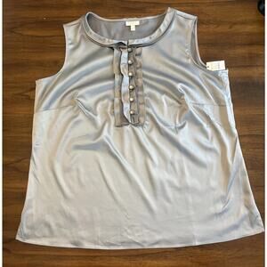 NWT Talbots Women Silver Gray Satin Button Up Frilly Sleeveless Top Sz X Whimsy